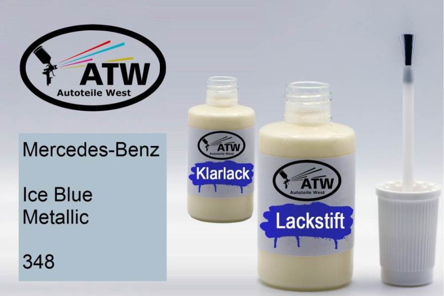 Mercedes-Benz, Ice Blue Metallic, 348: 20ml Lackstift + 20ml Klarlack - Set, von ATW Autoteile West.